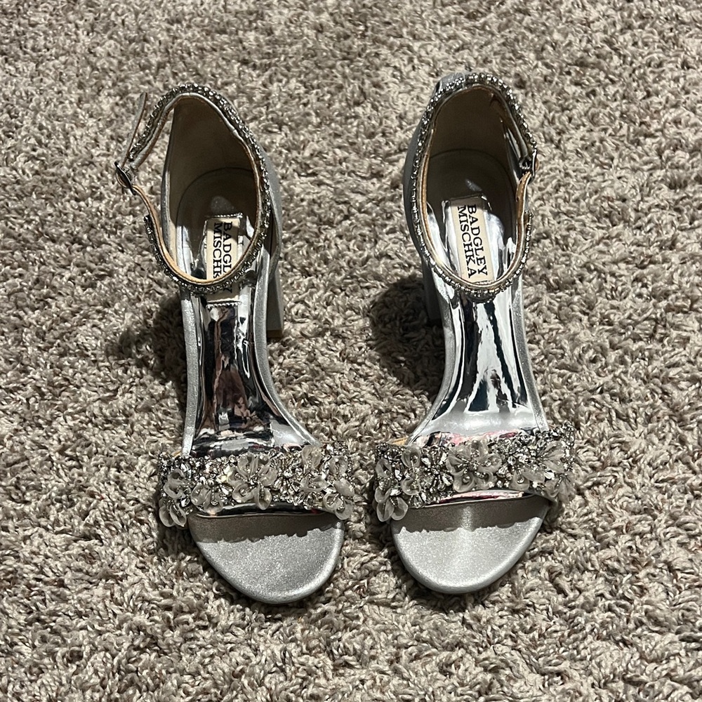 Badgley Mischka Silver Crystal-Embellished Dress Sandals